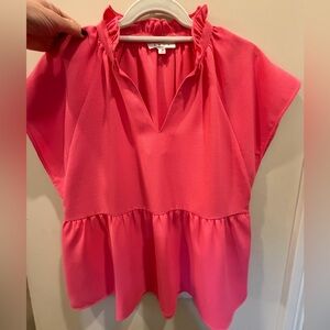 THML Vibrant Pink Ruffled Blouse